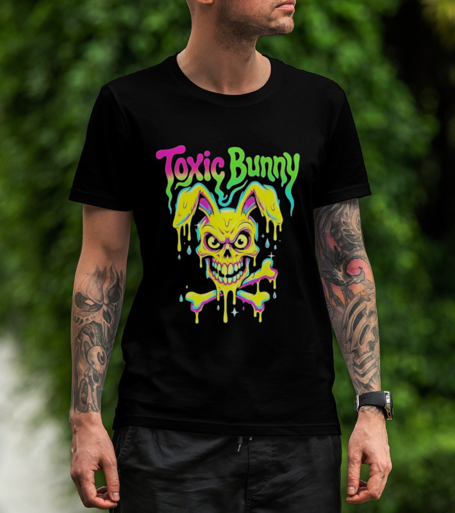 Toxic Bunny Dripping Skull Crossbones Neon T-Shirt