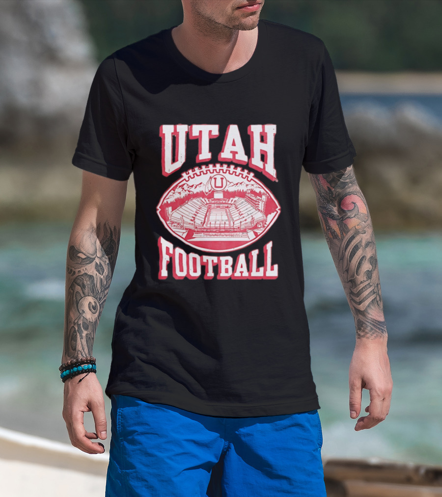 Utah Utes Football Stadium Illustration With Mountain T-Shirt