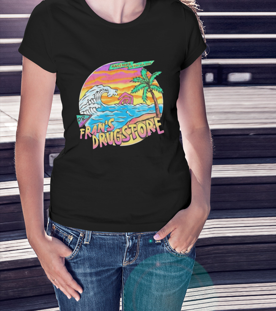 Venice Beach Dr. Fran's Drugstore Surf Wave Tropical Scene T-Shirt