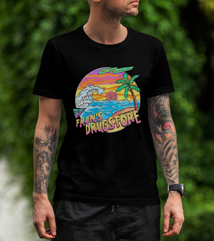 Venice Beach Dr. Fran's Drugstore Surf Wave Tropical Scene T-Shirt