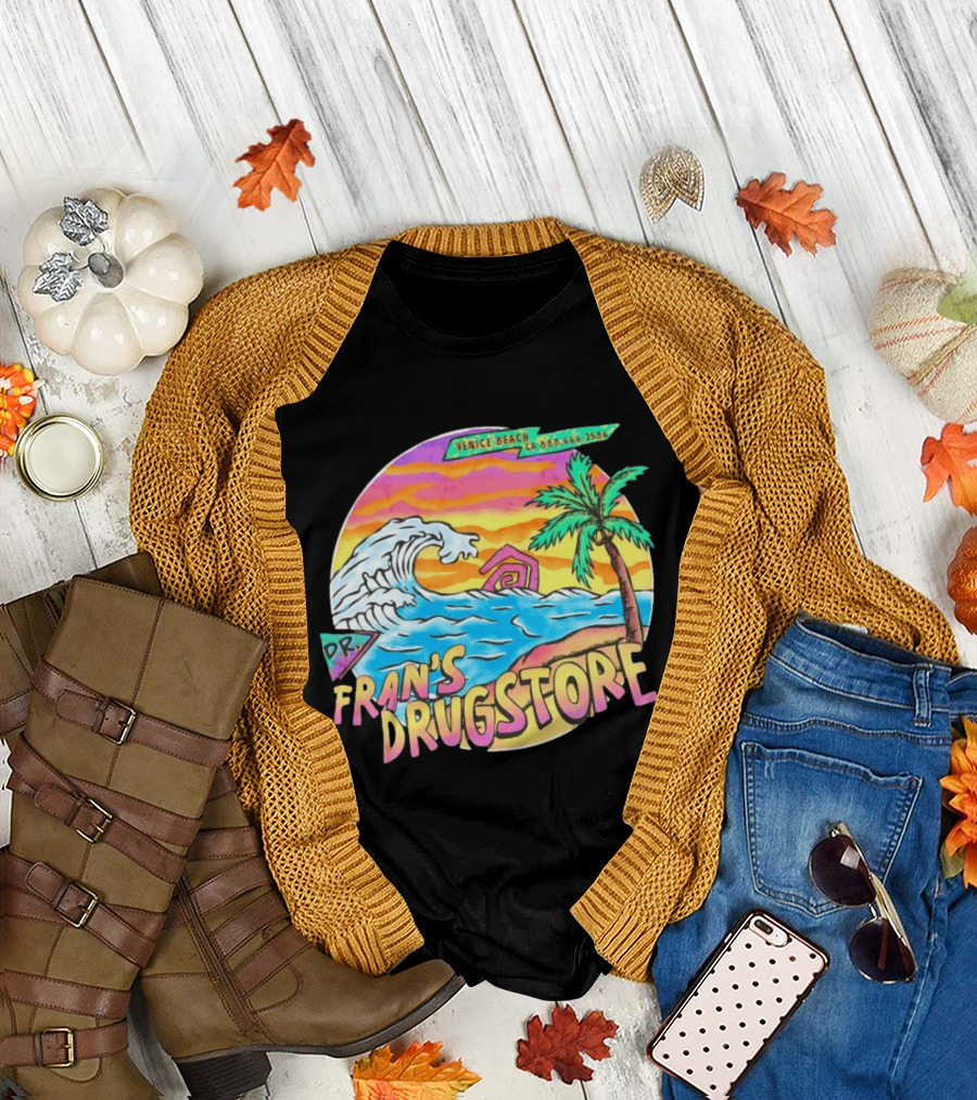 Venice Beach Dr. Fran's Drugstore Surf Wave Tropical Scene T-Shirt