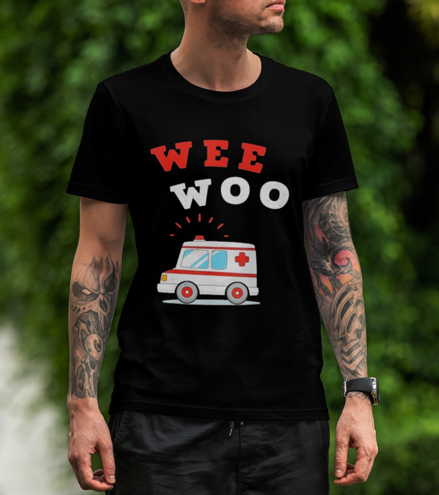 Wee Woo Cartoon Ambulance Emergency Vehicle Rescue Red And White T-Shirt