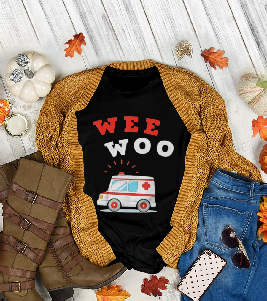 Wee Woo Cartoon Ambulance Emergency Vehicle Rescue Red and White T-Shirt
