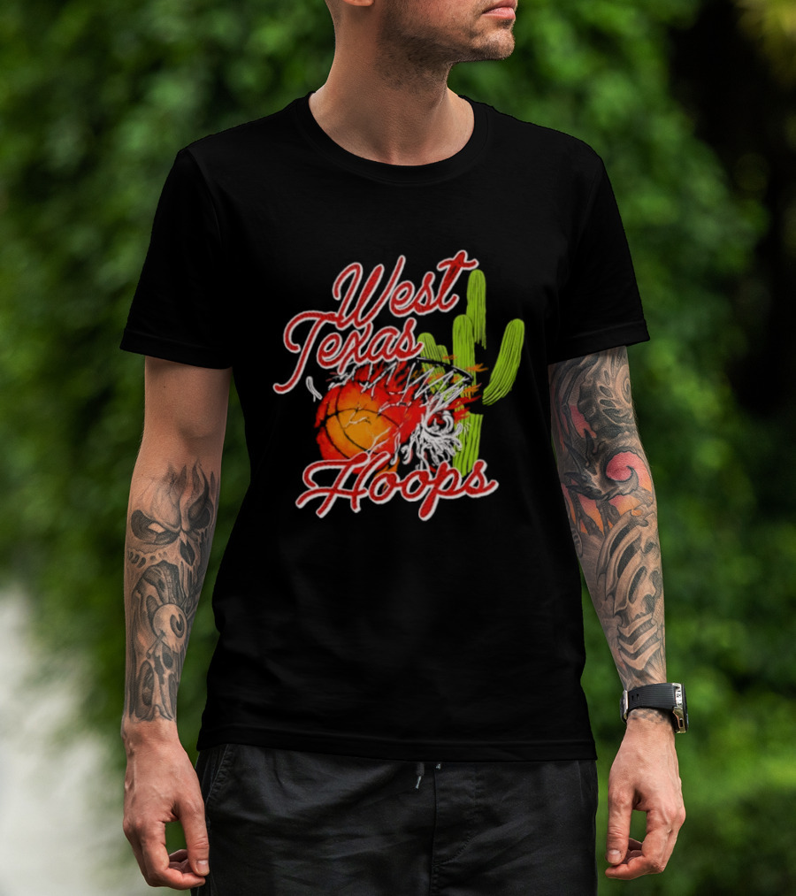 West Texas Hoops Flaming Basketball Desert Cactus Texas T-Shirt