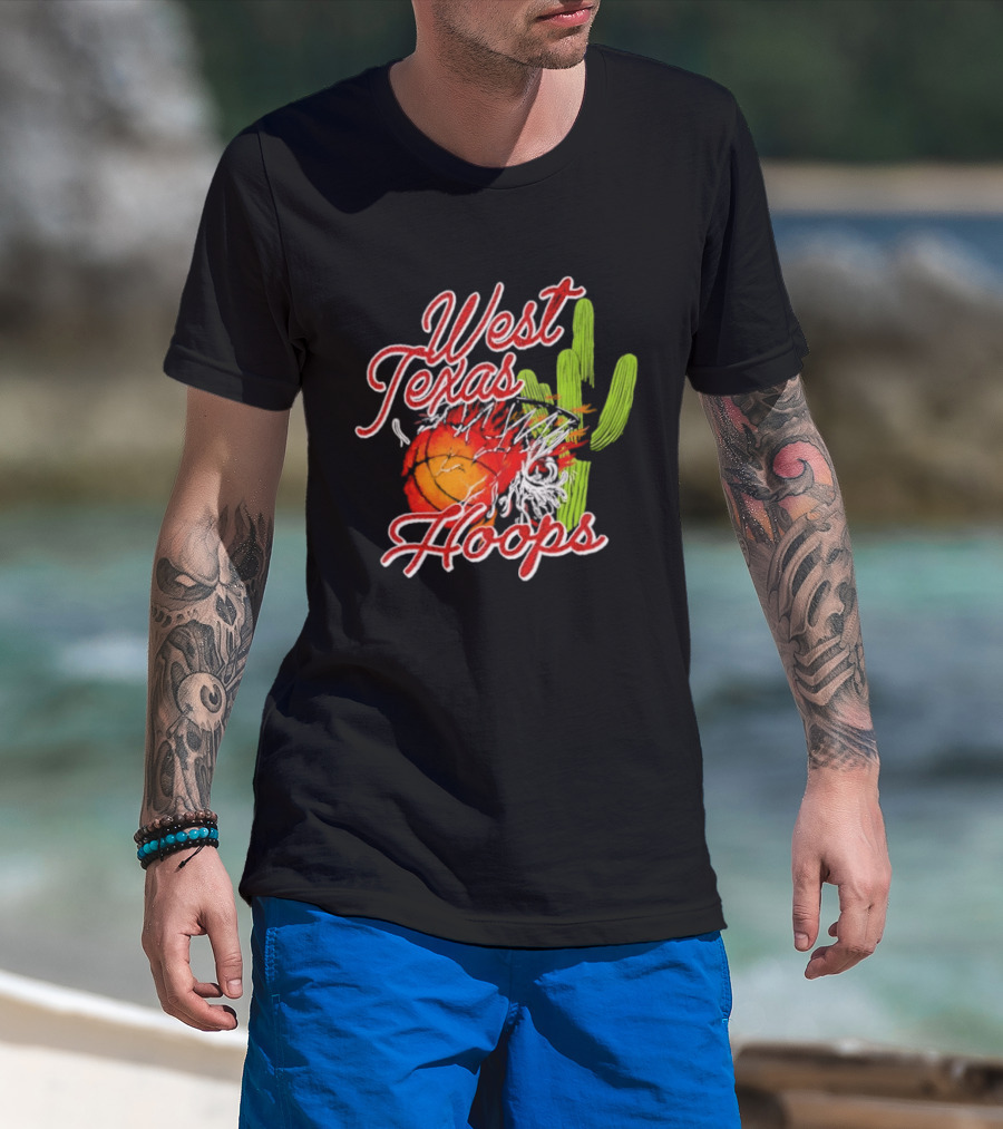 West Texas Hoops Flaming Basketball Desert Cactus Texas T-Shirt