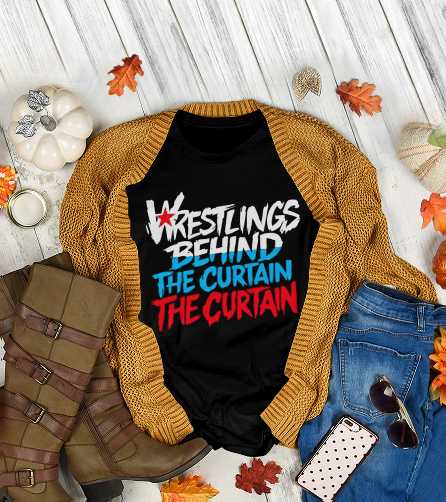 Wrestlings Behind The Curtain Star Logo Blue Red T-Shirt