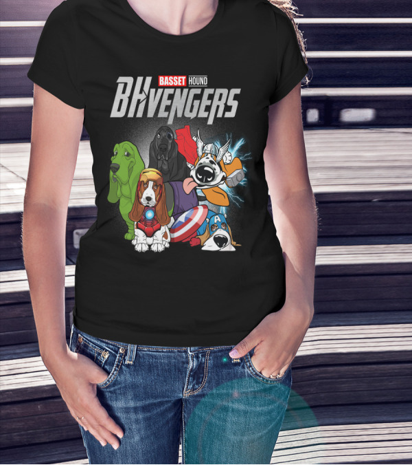 Basset Hound BHvengers Superhero Assembly T-Shirt