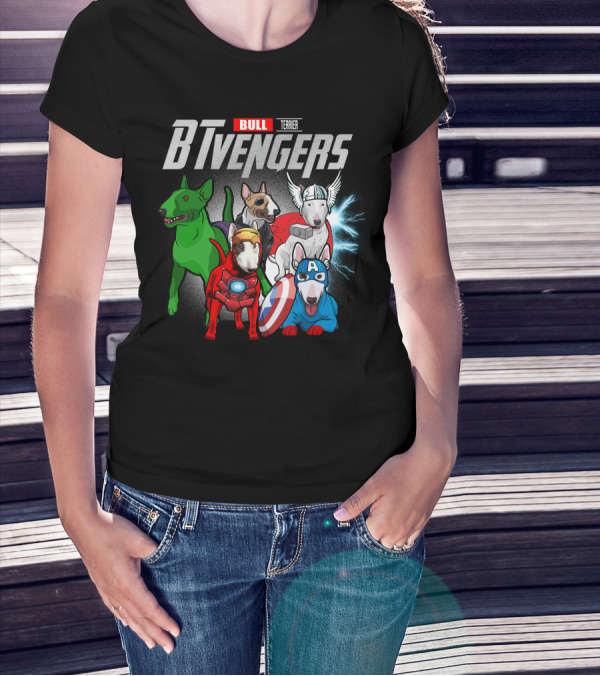 Bull Terrier BTvengers Superhero Dogs Ensemble T-Shirt