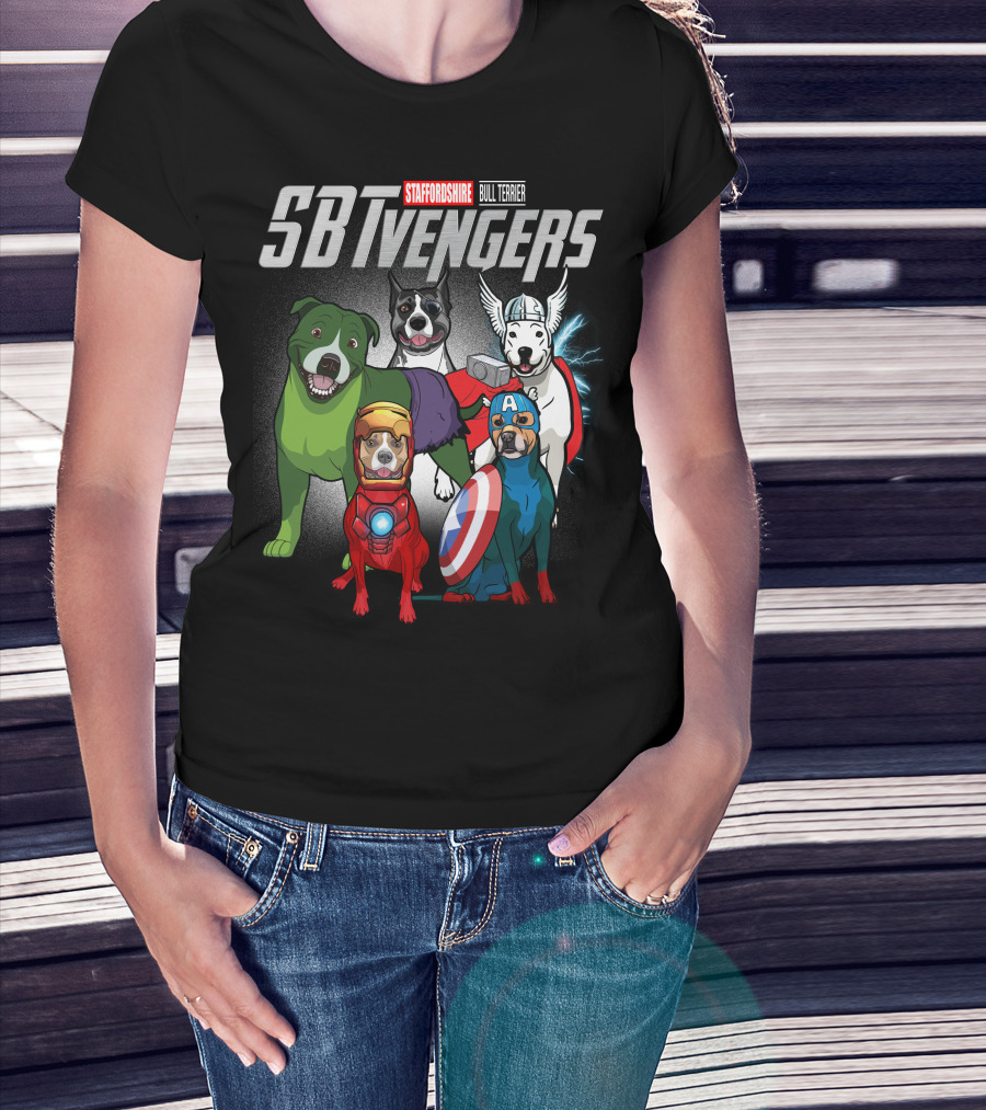 Staffordshire Bull Terrier SBTvengers Superhero Dogs T-Shirt