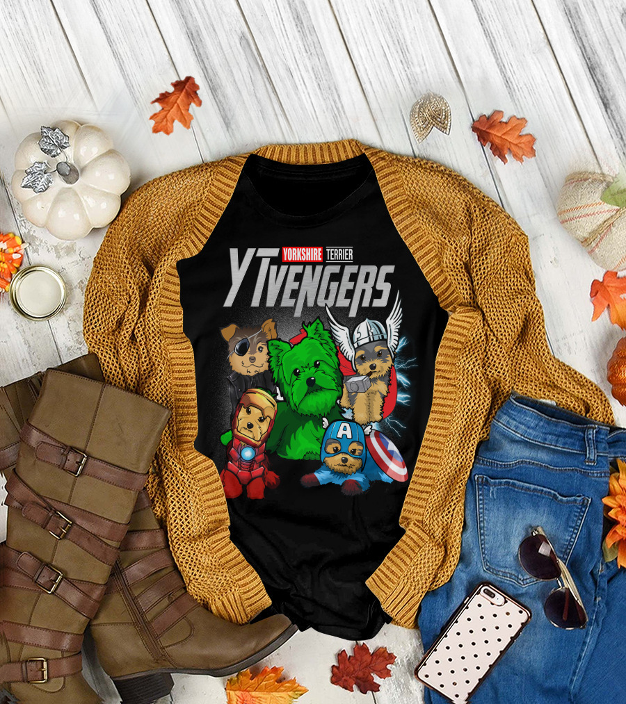 Yorkshire Terrier YTvengers Superhero Pups in Iconic Costumes T-Shirt