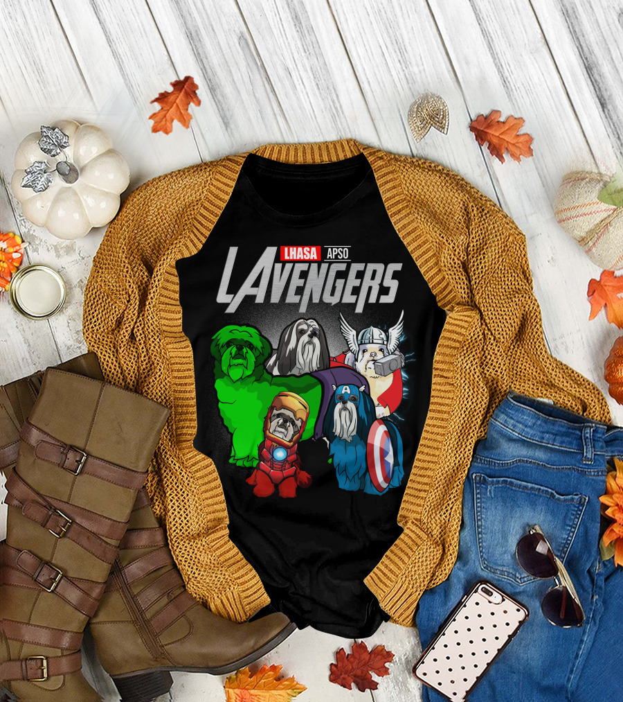Lhasa Apso LAvengers Comic Superhero Dogs T-Shirt