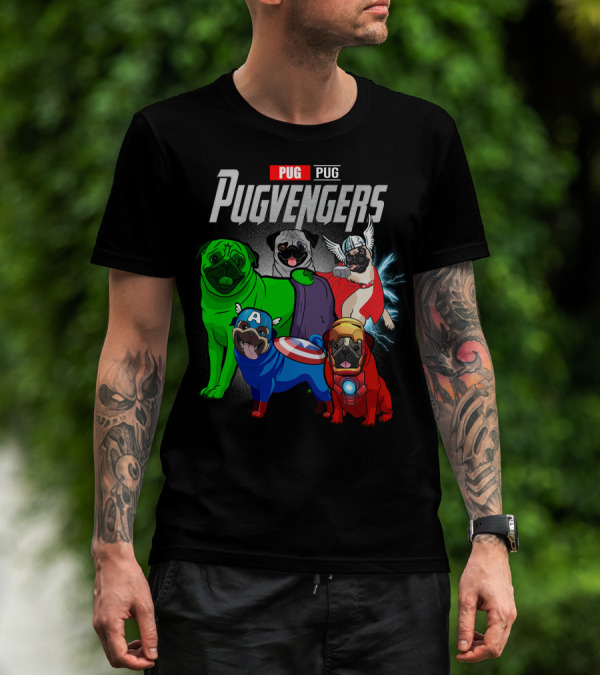 Pug Pugvengers Superhero Dogs Comic T-Shirt