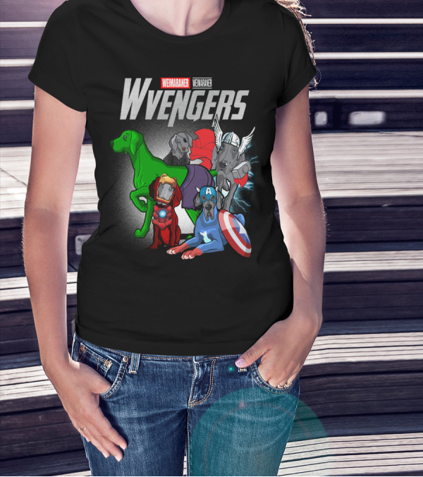 Weimaraner Wvengers Superhero Dog Group With Comic Elements T-Shirt