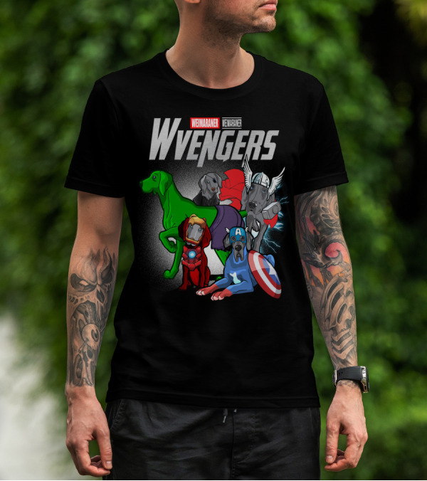 Weimaraner Wvengers Superhero Dog Group With Comic Elements T-Shirt