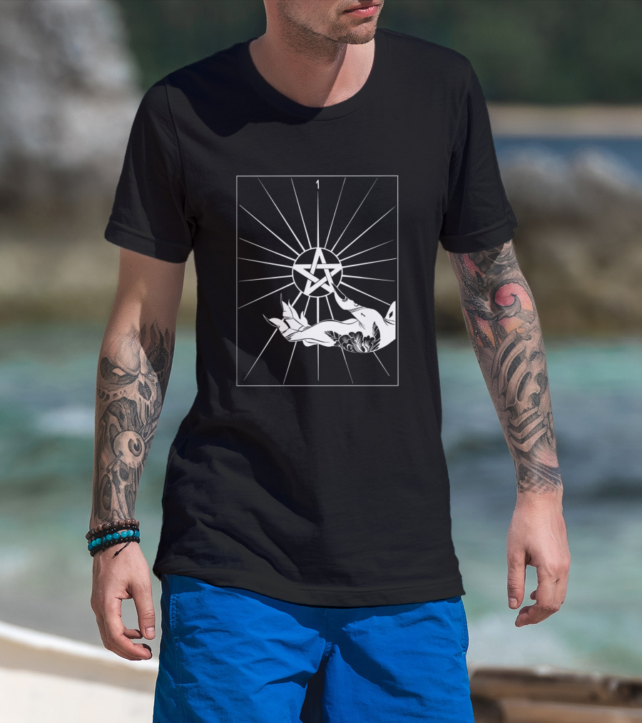 Ace Of Pentacles 1 Tarot Hand Symbol Vector Lines T-Shirt