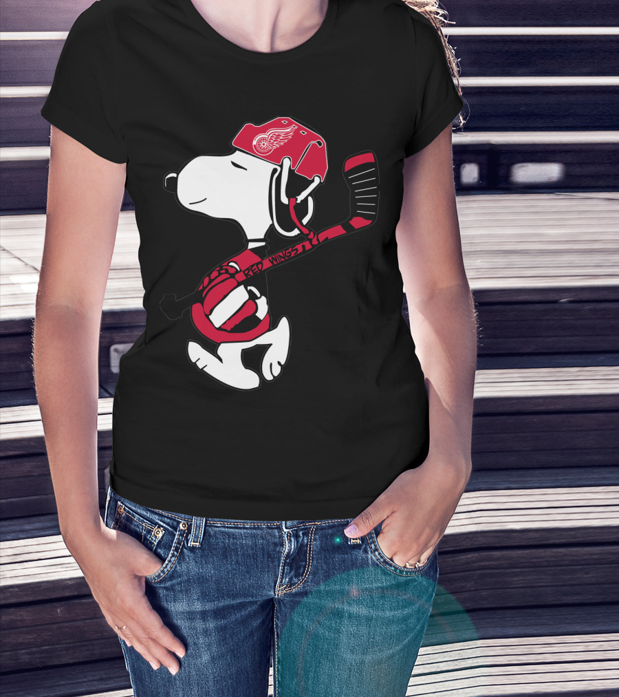 Detroit Red Wings Snoopy Hockey Helmet Hockey Stick T-Shirt