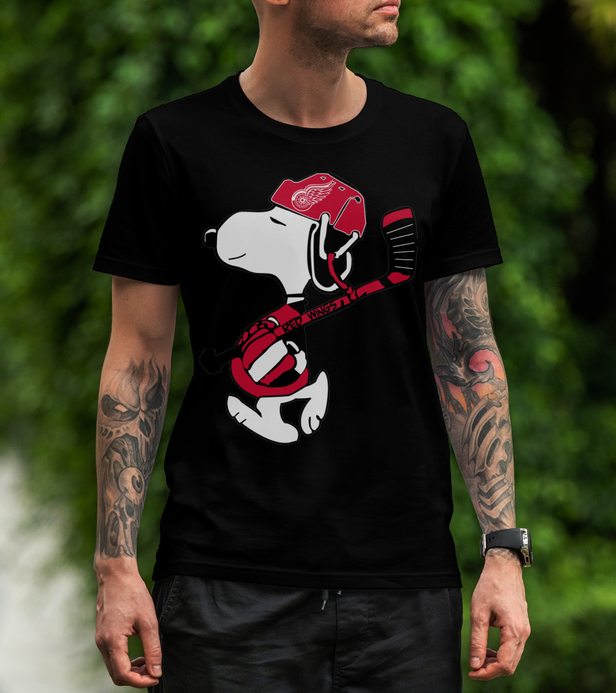 Detroit Red Wings Snoopy Hockey Helmet Hockey Stick T-Shirt