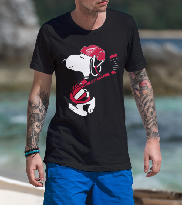 Detroit Red Wings Snoopy Hockey Helmet Hockey Stick T-Shirt