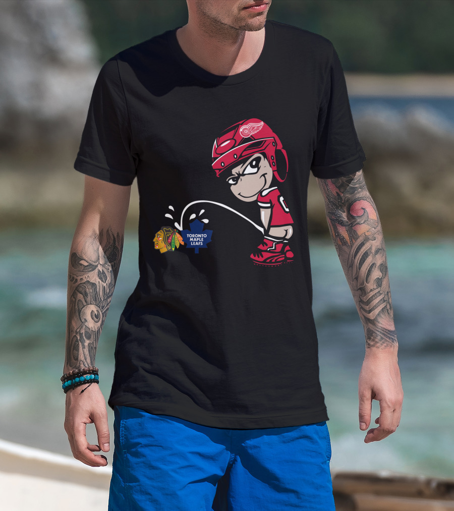 Detroit Red Wings Maple Leafs Blackhawks Hockey Rivalry Cartoon T-Shirt