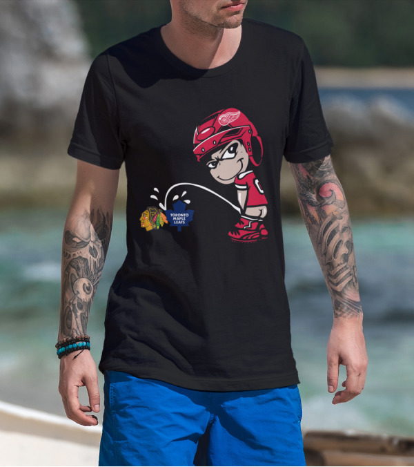 Detroit Red Wings Maple Leafs Blackhawks Hockey Rivalry Cartoon T-Shirt