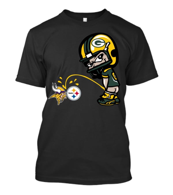 Green Bay Packers Player Taunting Vikings And Steelers Logos T-Shirt