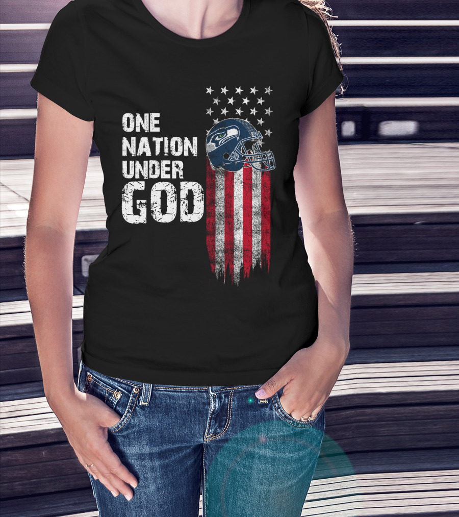 Seattle Seahawks One Nation Under God Flag Helmet T-Shirt