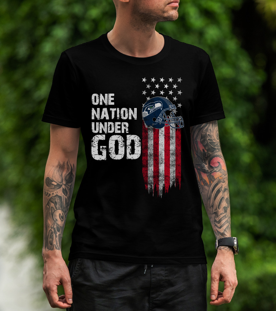 Seattle Seahawks One Nation Under God Flag Helmet T-Shirt