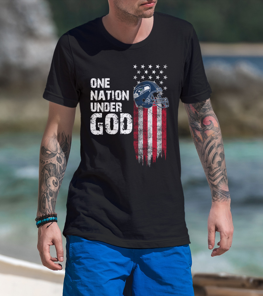 Seattle Seahawks One Nation Under God Flag Helmet T-Shirt