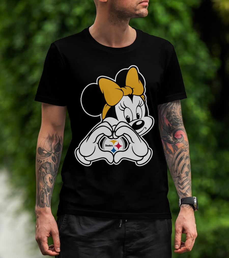 Minnie Mouse Pittsburgh Steelers Heart Gesture Fan Symbol T-Shirt