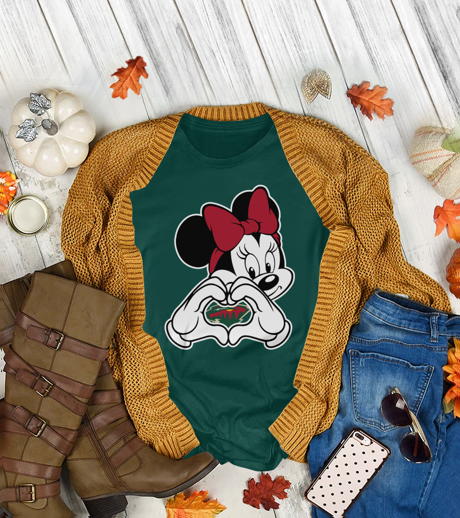 Minnesota Wild Minnie Mouse Heart Hands T-Shirt