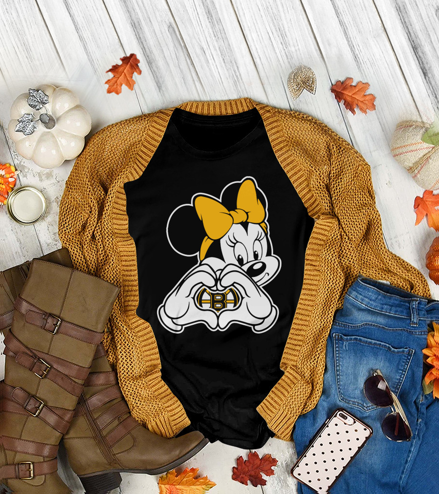 Boston Bruins Minnie Mouse Heart Hands T-Shirt