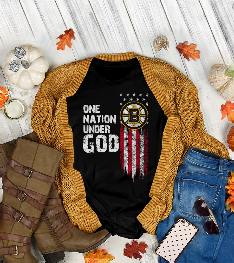 One Nation Under God Boston Bruins American Flag Stars Stripes T-Shirt