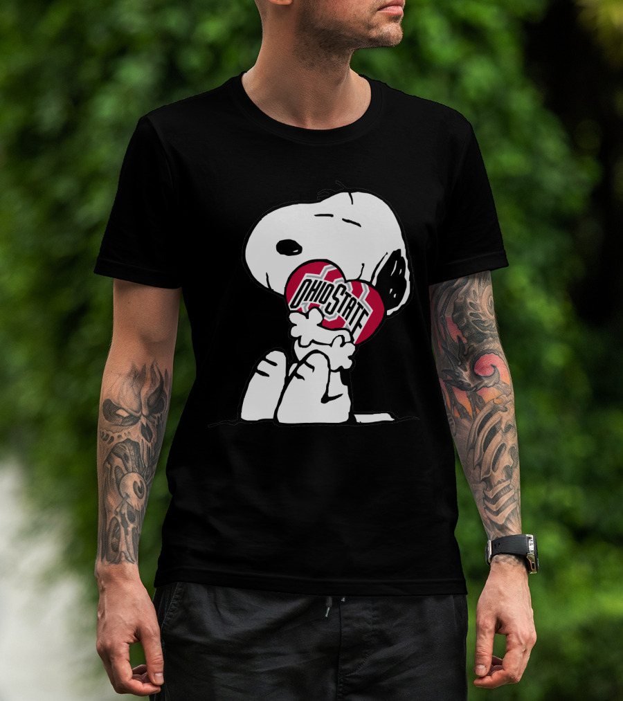 Snoopy With Ohio State Buckeyes Heart T-Shirt