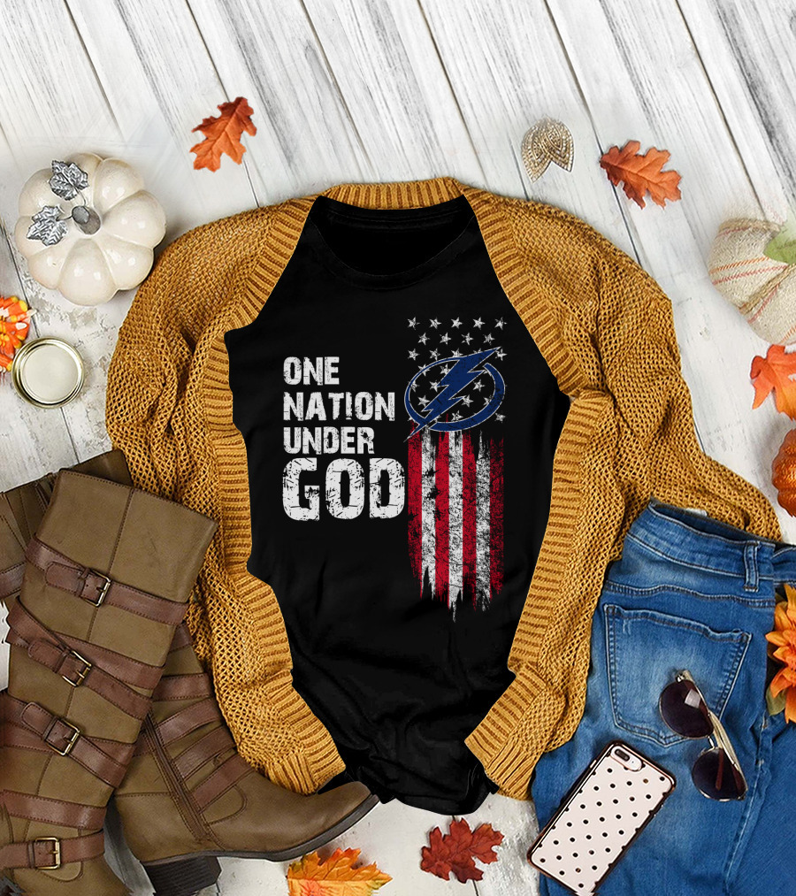 One Nation Under God Tampa Bay Lightning Flag T-Shirt