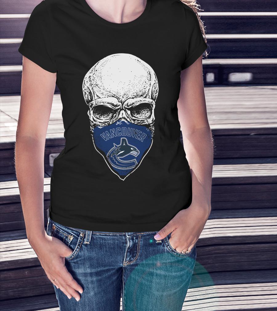 Vancouver Canucks Skull Hockey Team Fan Mask T-Shirt
