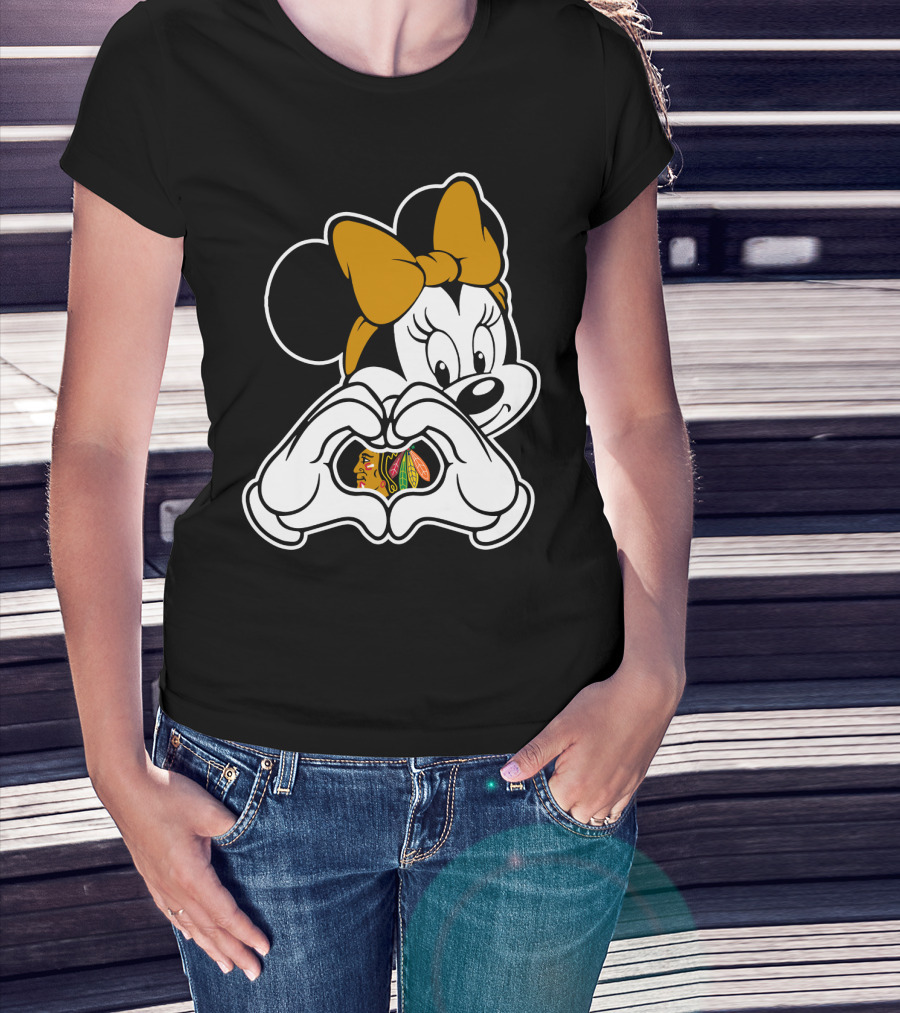 Blackhawks Minnie Mouse Heart Hands T-Shirt