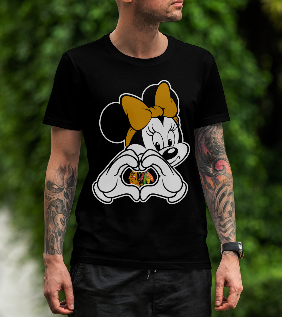 Blackhawks Minnie Mouse Heart Hands T-Shirt