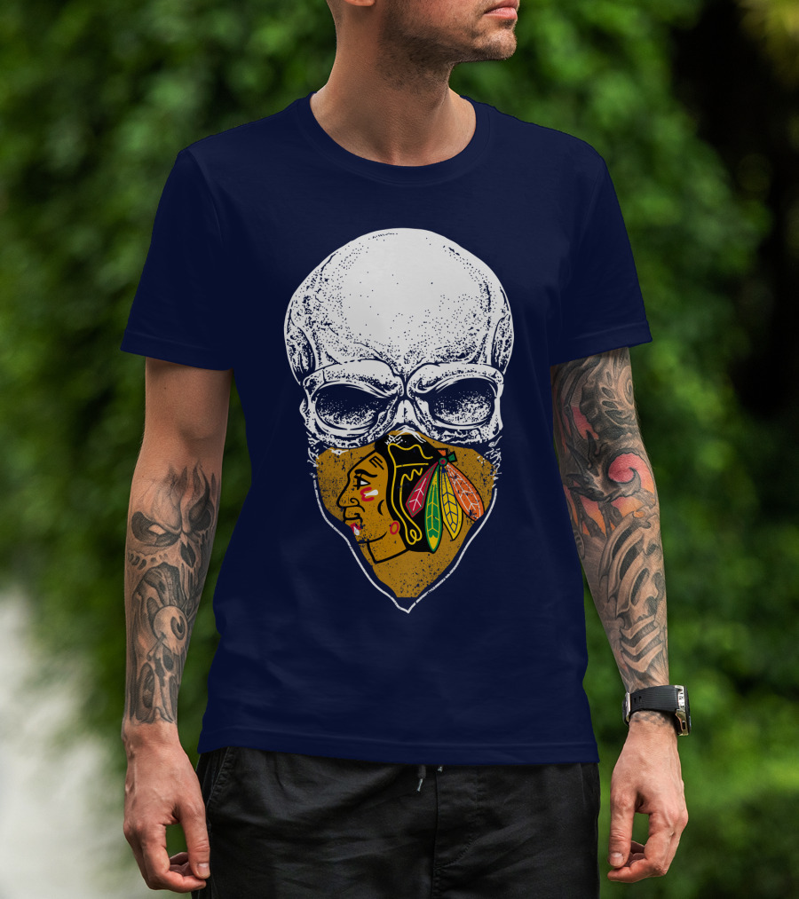 Blackhawks Skull Face Mask T-Shirt