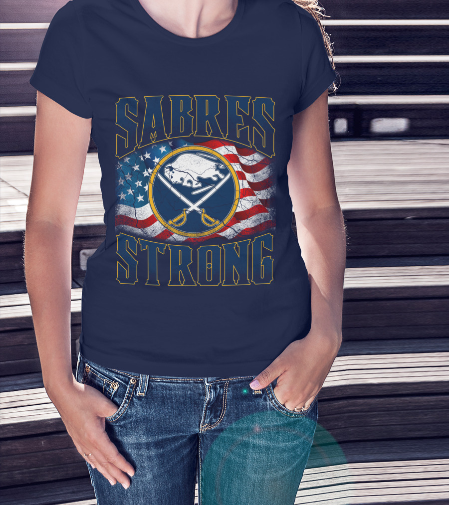 Sabres Strong Buffalo American Flag Hockey T-Shirt
