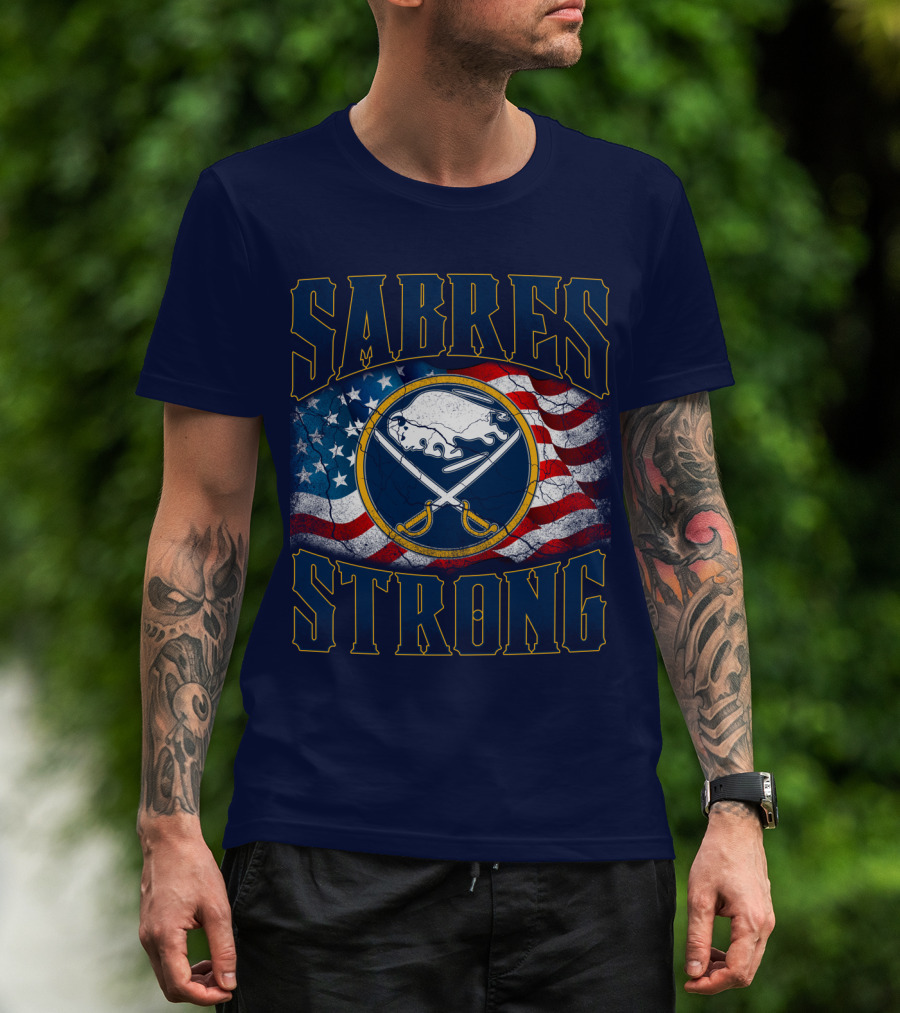 Sabres Strong Buffalo American Flag Hockey T-Shirt