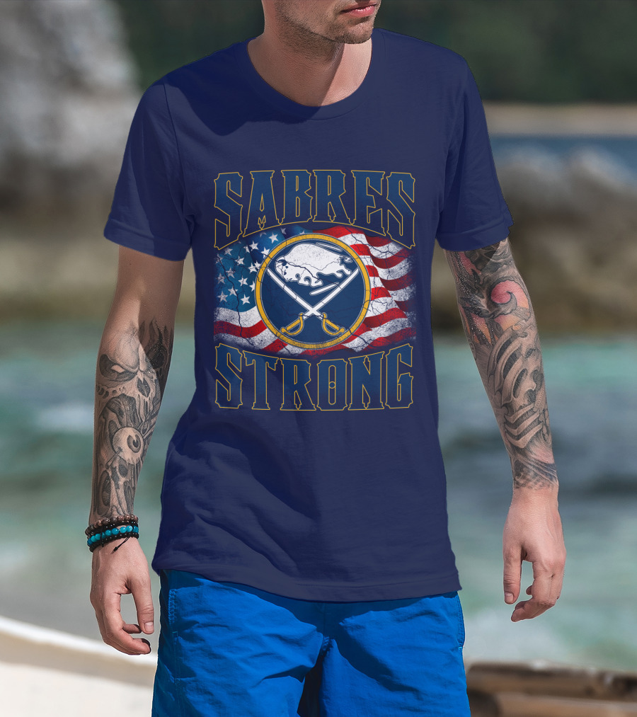 Sabres Strong Buffalo American Flag Hockey T-Shirt