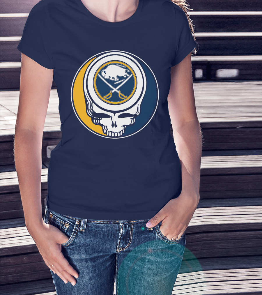 Buffalo Sabres Skull Logo Crossing Hockey Sticks And Circle T-Shirt