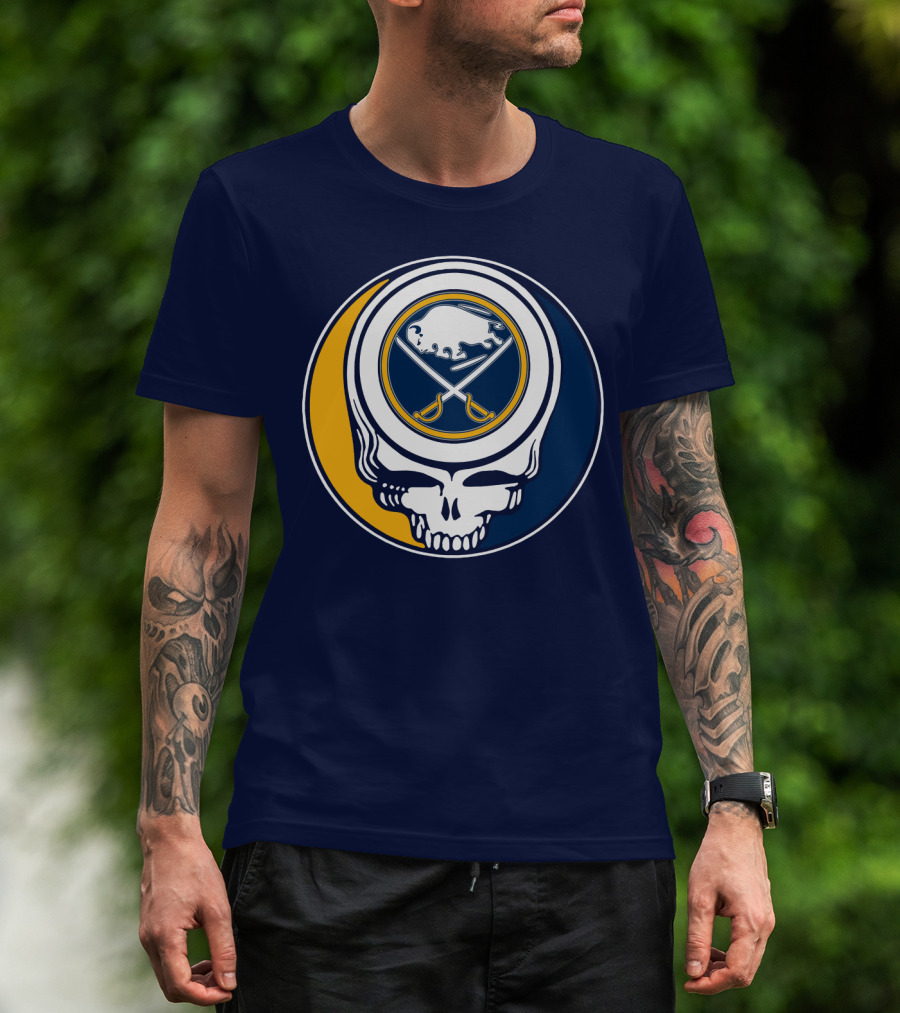 Buffalo Sabres Skull Logo Crossing Hockey Sticks And Circle T-Shirt