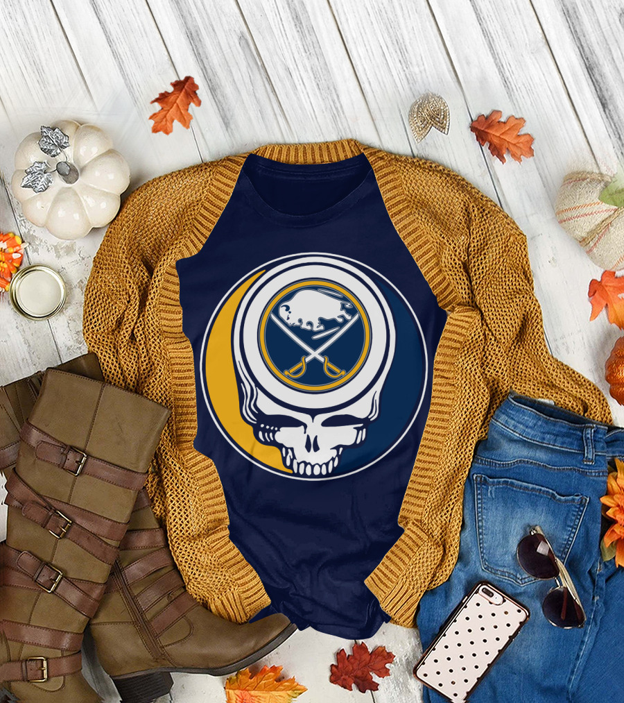 Buffalo Sabres Skull Logo Crossing Hockey Sticks And Circle T-Shirt