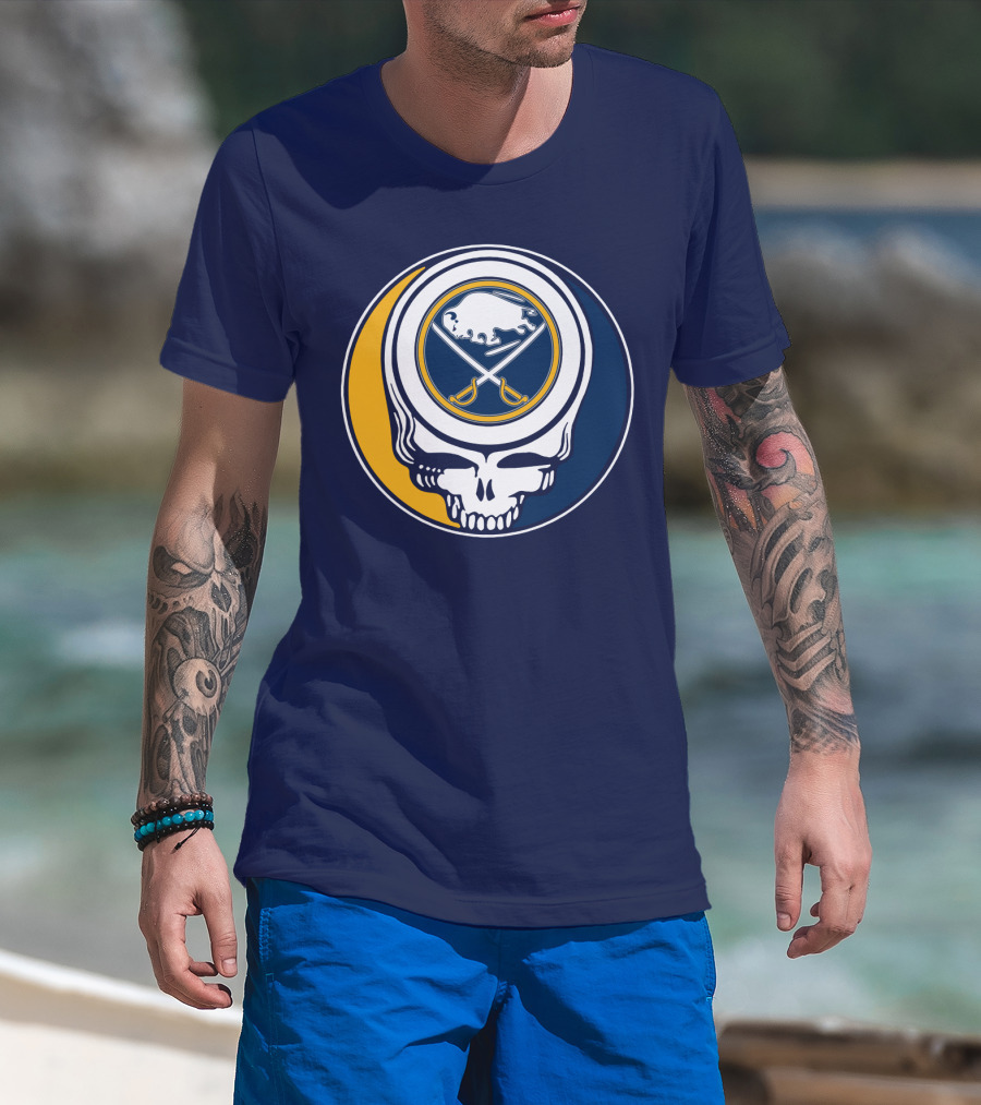 Buffalo Sabres Skull Logo Crossing Hockey Sticks And Circle T-Shirt
