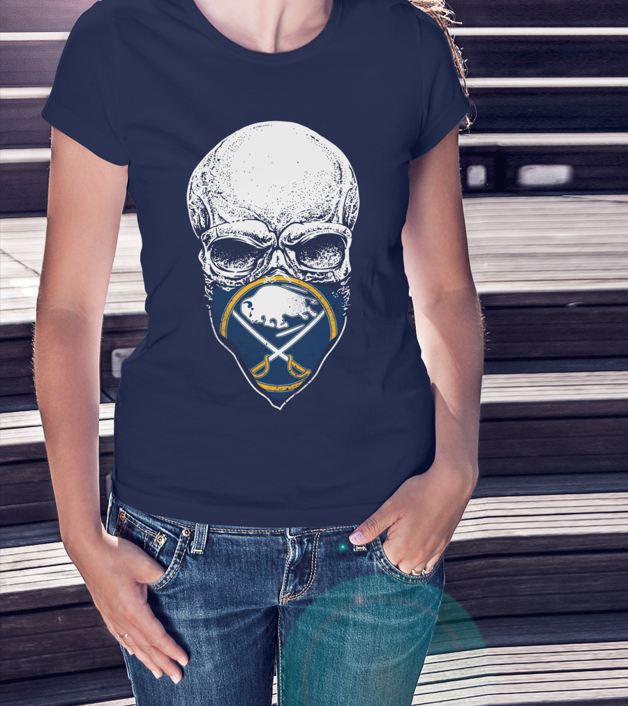 Buffalo Sabres Skull Mask Emblem With Crossed Sabres And Buffalo Silhouette T-Shirt