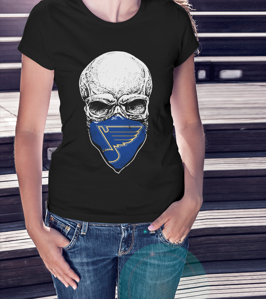 St. Louis Blues Skull Bandana With Iconic Winged Note T-Shirt