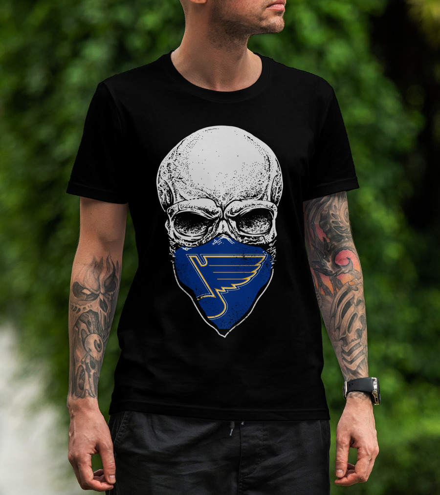 St. Louis Blues Skull Bandana With Iconic Winged Note T-Shirt