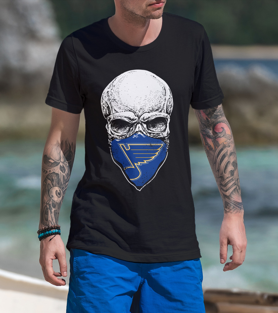 St. Louis Blues Skull Bandana With Iconic Winged Note T-Shirt