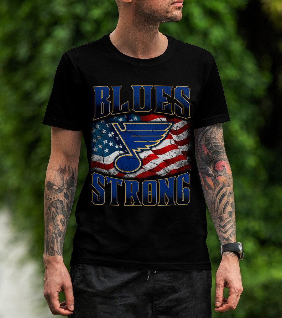 Blues Strong St. Louis American Flag T-Shirt